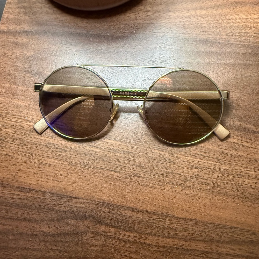 Versace Gold and Brown Round Sunglasses